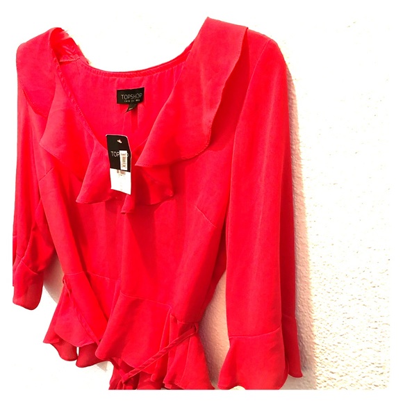 TopShop from Nordstrom Red  Ruffled Blouse Sz 6. B - Picture 1 of 4